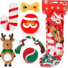 Christmas Dog Stocking Toys, 6PCS Xmas Dog Toy Set with Squeaky Toys
