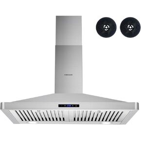 FIREGAS Black Range Hood 30 inch,Convertible Wall Mount Range Hood with Brushless Motor,450 CFM,9 Speed Fan,Soft Touch Controls, Permanent Filters, LED Lights, Charcoal Filter included