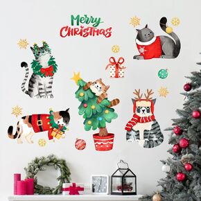 Mfault Merry Christmas Tree Wall Decals Stickers, Pink Green Xmas Dog Cat Paw Print Decorations Bedroom Art, Christmas Ball New Year 2025 Holiday Home Kitchen Decor Pet Lover Gifts