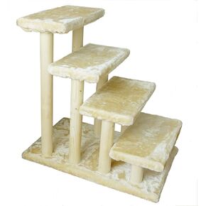 Wooden pet Stairs 4-Step pet Ladder cat Dog Easy Stairs with Detachable Carpet for high Bed and Couch (Beige)