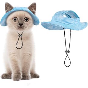 Pet Hat with Ear Holes Baseball Cap Cat/Dog Hats Sun Cat Hat Adjustable String Pet Hats for Dog/Cat Small Pet for Small and Medium Cats Dogs (Navy Leopard, Small)