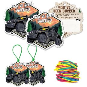 You've Been Ducked Card, Duck Duck Tags, Ducking Game Card, Ducked Tags, Rubber Duck for Tags, Yellow DCUK and Black JP Car Design, with Round Hole and Rubber Bands