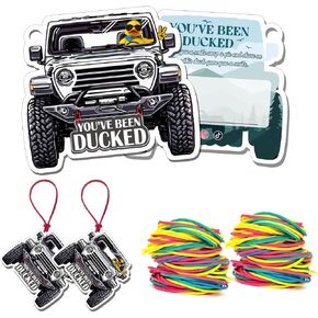 You've Been Ducked Card, Duck Duck Tags, Ducking Game Card, Ducked Tags, Rubber Duck for Tags, White JP Car Design, with Round Hole and Rubber Bands1BD048