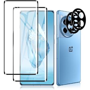 Screen Protector for OnePlus 12R, 2 Pack Tempered Glass Screen Protector + 2 Pack Camera Lens Protector, 9H Hardness, Full Coverage, Fingerprint Unlock for OnePlus 12R Protective Film