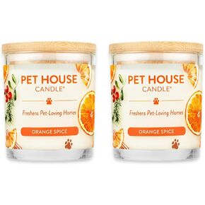 One Fur All Pet House Candle 2 Pack - Plant-Based/Soy Candle - Clean Burning Scented Candles, Long Lasting Pet Odor Candle for Home - Orange Spice