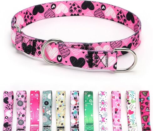 Serijoars Martingale Dog Collar - No-Pull Training Collar with Flower Multicolor Cute Patterns and Slidable Stop Ring (S, Grass) in Kuwait