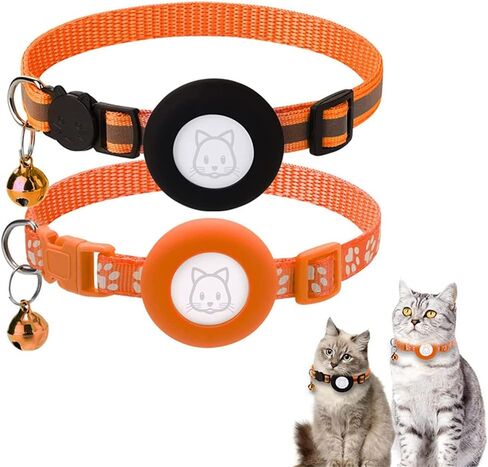 Airtag Cat Collars, 2Pack Reflective Personalized Air Tag Cat Collar with Breakaway Safety Buckle and Bell, Adjustable Cat Collar with Airtag Holder for Small Pets Black in Saudi Arabia