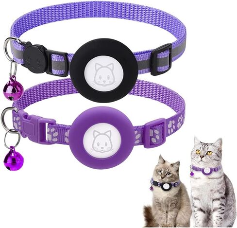 Airtag Cat Collars, 2Pack Reflective Personalized Air Tag Cat Collar with Breakaway Safety Buckle and Bell, Adjustable Cat Collar with Airtag Holder for Small Pets Black in Saudi Arabia