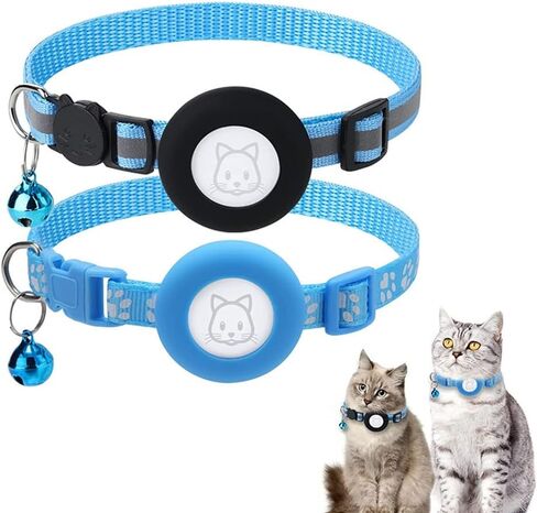 Airtag Cat Collars, 2Pack Reflective Personalized Air Tag Cat Collar with Breakaway Safety Buckle and Bell, Adjustable Cat Collar with Airtag Holder for Small Pets Black in Saudi Arabia