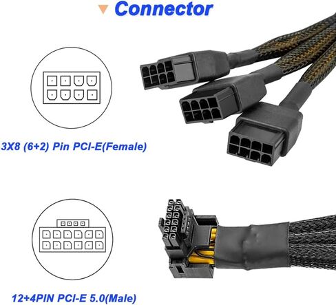 16 AWG PCIE 5.0 12VHPWR 600W 3x8 Pin إلى 16Pin (12+4Pin) كابل محول إمداد بزاوية يمنى 90 درجة لبطاقة الرسومات RTX 4090 4080 3090TI 4070Ti (نوع) in Saudi Arabia