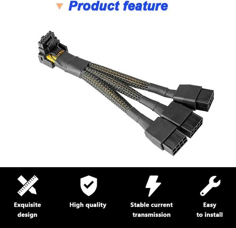 16 AWG PCIE 5.0 12VHPWR 600W 3x8 Pin إلى 16Pin (12+4Pin) كابل محول إمداد بزاوية يمنى 90 درجة لبطاقة الرسومات RTX 4090 4080 3090TI 4070Ti (نوع) in Saudi Arabia