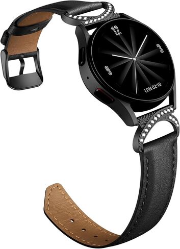 Genuine Leather Slim Watch Band Compatible with Samsung Galaxy Watch 6 5 4 40mm 44mm for Women, Galaxy 5 Pro 45mm Bands, Classic 6 4 Wristband 47mm 43mm 46mm 42mm, 20mm Band with Bling Diamond in Saudi Arabia