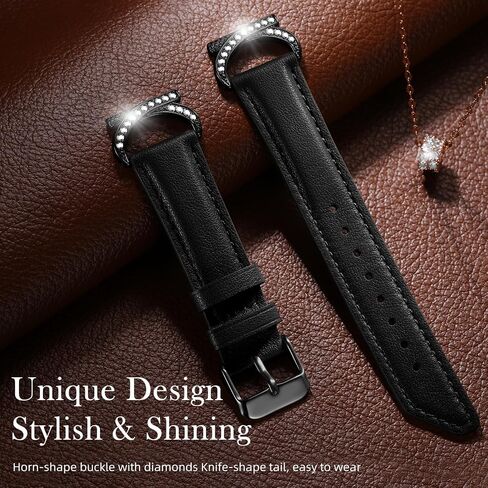 Genuine Leather Slim Watch Band Compatible with Samsung Galaxy Watch 6 5 4 40mm 44mm for Women, Galaxy 5 Pro 45mm Bands, Classic 6 4 Wristband 47mm 43mm 46mm 42mm, 20mm Band with Bling Diamond in Saudi Arabia