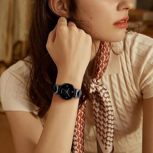 Genuine Leather Slim Watch Band Compatible with Samsung Galaxy Watch 6 5 4 40mm 44mm for Women, Galaxy 5 Pro 45mm Bands, Classic 6 4 Wristband 47mm 43mm 46mm 42mm, 20mm Band with Bling Diamond in Saudi Arabia