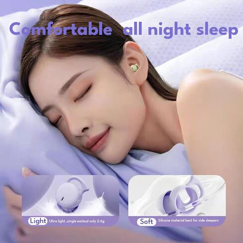 سماعات أذن Loluka Sleeping صغيرة ومريحة لمنع الضوضاء من أجل النوم الجانبي، سماعات أذن بلوتوث 5.3 لتقليل الضوضاء مع صوت ستيريو مقاوم للماء in Kuwait