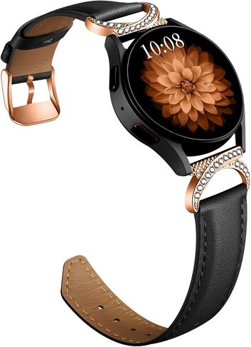 Genuine Leather Slim Watch Band Compatible with Samsung Galaxy Watch 6 5 4 40mm 44mm for Women, Galaxy 5 Pro 45mm Bands, Classic 6 4 Wristband 47mm 43mm 46mm 42mm, 20mm Band with Bling Diamond in Saudi Arabia