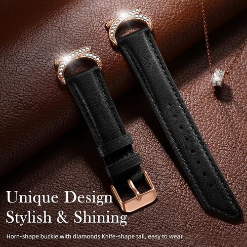 Genuine Leather Slim Watch Band Compatible with Samsung Galaxy Watch 6 5 4 40mm 44mm for Women, Galaxy 5 Pro 45mm Bands, Classic 6 4 Wristband 47mm 43mm 46mm 42mm, 20mm Band with Bling Diamond in Saudi Arabia