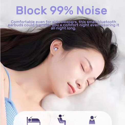 سماعات أذن Loluka Sleeping صغيرة ومريحة لمنع الضوضاء من أجل النوم الجانبي، سماعات أذن بلوتوث 5.3 لتقليل الضوضاء مع صوت ستيريو مقاوم للماء in Saudi Arabia
