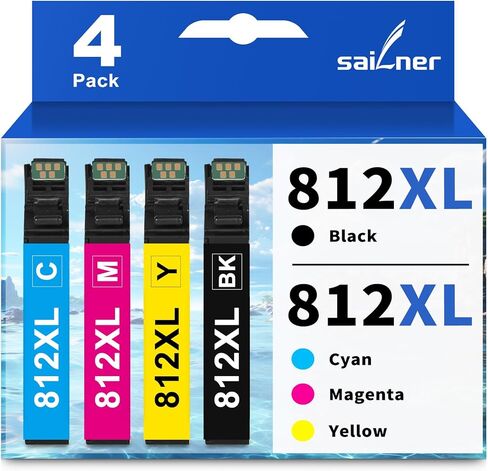 استبدال خرطوشة الحبر المعاد تصنيعها من SAILNER 812XL 812 لحزمة التحرير والسرد لخرطوشة الحبر Epson 812XL 812 حبر لخراطيش الحبر Epson WF-7840 WF-7820 WF-7310 EC-C7000، 4 عبوات 812XL in Kuwait