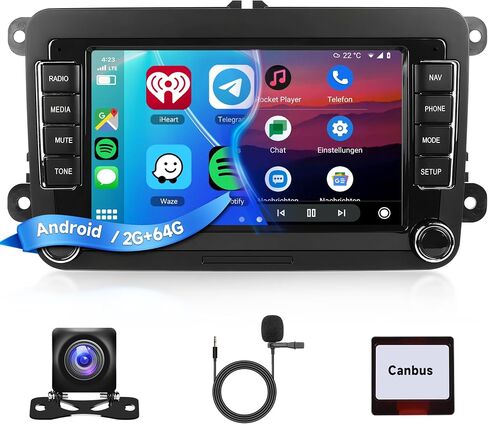 2+64G Android Car Stereo for VW Golf 5 6 Passat Jetta Caddy EOS T5 Tiguan Touran CC Polo with Wireless Carplay Android Auto, 7'' Touch Screen Mirror Link Bluetooth WiFi GPS FM RDS Rear Camera SWC in Saudi Arabia