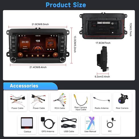 2+64G Android Car Stereo for VW Golf 5 6 Passat Jetta Caddy EOS T5 Tiguan Touran CC Polo with Wireless Carplay Android Auto, 7'' Touch Screen Mirror Link Bluetooth WiFi GPS FM RDS Rear Camera SWC in Saudi Arabia