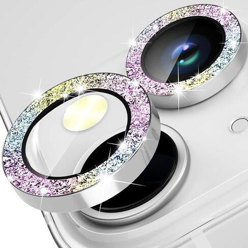 imluckies Compatible with iPhone 14/14 Plus & iPhone 15/15 Plus Camera Lens Protector Bling, 9H Tempered Glass Lens Screen Protection Cover Premium Aluminum Alloy Individual Glitter Ring, Colorful in Saudi Arabia