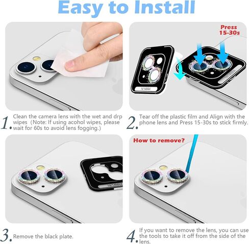 imluckies Compatible with iPhone 14/14 Plus & iPhone 15/15 Plus Camera Lens Protector Bling, 9H Tempered Glass Lens Screen Protection Cover Premium Aluminum Alloy Individual Glitter Ring, Colorful in Saudi Arabia