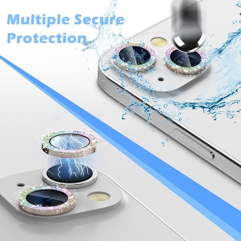 imluckies Compatible with iPhone 14/14 Plus & iPhone 15/15 Plus Camera Lens Protector Bling, 9H Tempered Glass Lens Screen Protection Cover Premium Aluminum Alloy Individual Glitter Ring, Colorful in Saudi Arabia