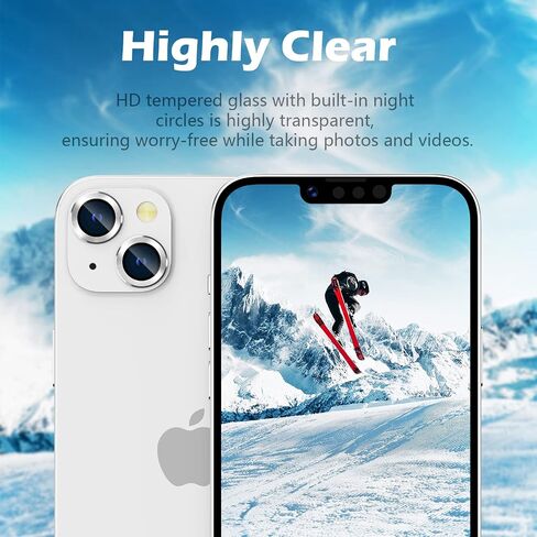 imluckies Compatible with iPhone 14/14 Plus & iPhone 15/15 Plus Camera Lens Protector Bling, 9H Tempered Glass Lens Screen Protection Cover Premium Aluminum Alloy Individual Glitter Ring, Colorful in Saudi Arabia