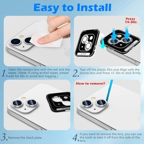 imluckies Compatible with iPhone 14/14 Plus & iPhone 15/15 Plus Camera Lens Protector Bling, 9H Tempered Glass Lens Screen Protection Cover Premium Aluminum Alloy Individual Glitter Ring, Colorful in Saudi Arabia