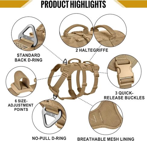 OneTigris Escape Proof Dog Harness, No Pull Dog Harness with Handles, Tactical Multi-Use Support Dog Harness for Large Dogs Everyday Wear Walking Hiking Training in Kuwait