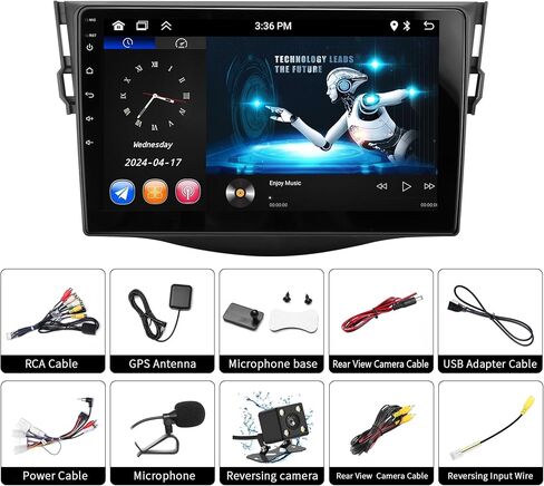 Car Stereo for Toyota RAV4 2007-2011 2GB+32GB Wireless Carplay and Android Auto 4G+WiFi GPS Navigation 9 inch Touchscreen Head Unit with HD Backup Camera/Bluetooth/Miror Link/MIC/RDS/FM/SWC in Kuwait