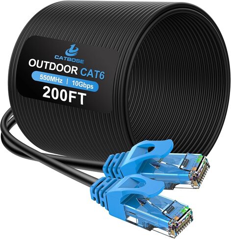 250FT Cat6 Outdoor Ethernet Cable, In-Ground, Heavy Duty Direct Burial, 24AWG CCA Solid Cord, POE, UTP, Waterproof, LLDPE UV Resistant, Network, Internet, LAN, Cat 6 Patch Cable - 250 Feet in Kuwait