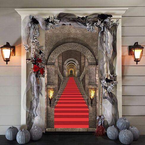 Halloween Door Cover Decorations, 3D Halloween Door Banner, Realistic Castle Entrance Banner, Medieval Themed Stone Backdrop Banner, Gothic Vampire Photo Background for Birthday Party Indoor Outdoor in Saudi Arabia