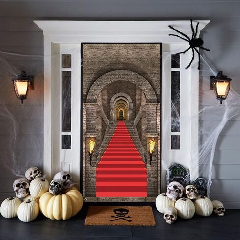Halloween Door Cover Decorations, 3D Halloween Door Banner, Realistic Castle Entrance Banner, Medieval Themed Stone Backdrop Banner, Gothic Vampire Photo Background for Birthday Party Indoor Outdoor in Saudi Arabia