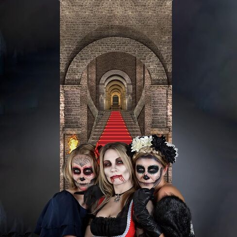 Halloween Door Cover Decorations, 3D Halloween Door Banner, Realistic Castle Entrance Banner, Medieval Themed Stone Backdrop Banner, Gothic Vampire Photo Background for Birthday Party Indoor Outdoor in Saudi Arabia
