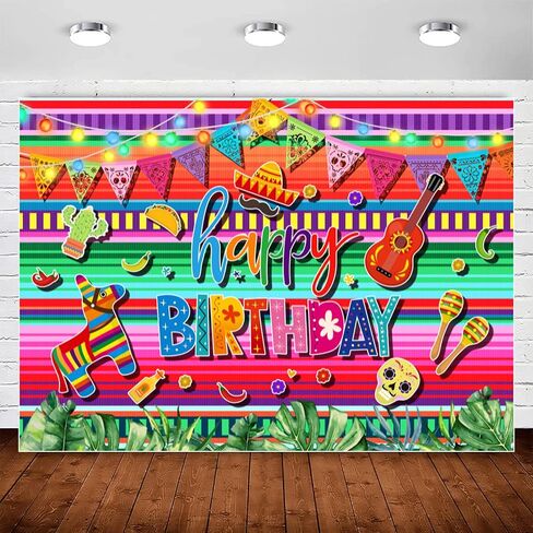 Feliz Cumpleaños Backdrop Mexican Fiesta Birthday Party Decorations Colorful Cinco De Mayo Taco Carnival Photography Background Mexico Fiesta Theme Bday Festival Banner Supplies Photo Booth Prop 7x5ft in Saudi Arabia