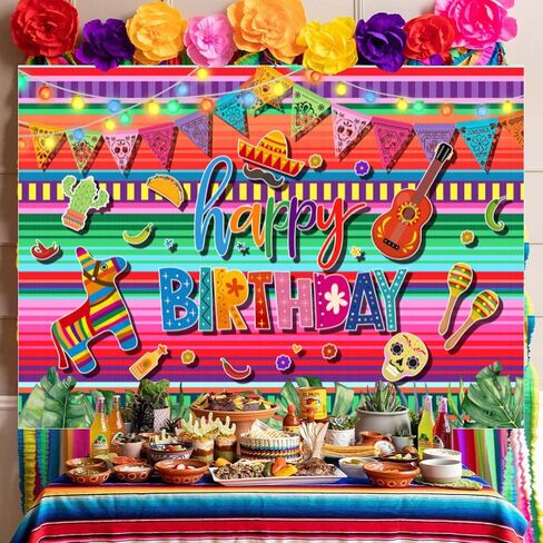 Feliz Cumpleaños Backdrop Mexican Fiesta Birthday Party Decorations Colorful Cinco De Mayo Taco Carnival Photography Background Mexico Fiesta Theme Bday Festival Banner Supplies Photo Booth Prop 7x5ft in Saudi Arabia