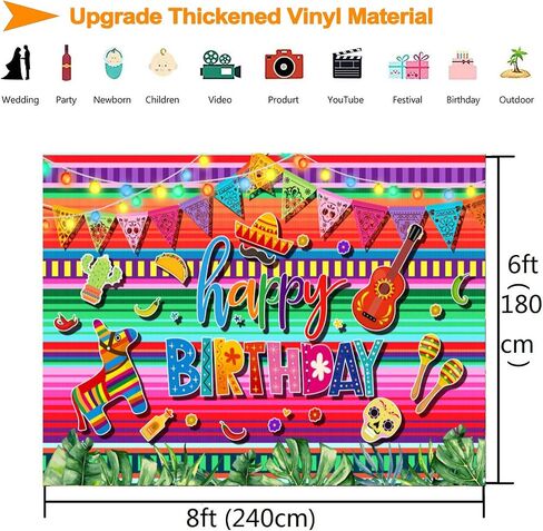 Feliz Cumpleaños Backdrop Mexican Fiesta Birthday Party Decorations Colorful Cinco De Mayo Taco Carnival Photography Background Mexico Fiesta Theme Bday Festival Banner Supplies Photo Booth Prop 7x5ft in Saudi Arabia