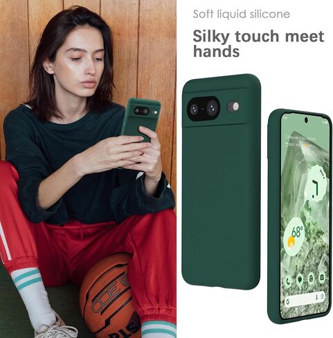 YATWIN Silicone Case for Google Pixel 8, Soft-Touch, Shockproof Phone Cover for Google Pixel 8 - Dark Green in Saudi Arabia