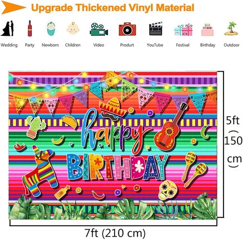 Feliz Cumpleaños Backdrop Mexican Fiesta Birthday Party Decorations Colorful Cinco De Mayo Taco Carnival Photography Background Mexico Fiesta Theme Bday Festival Banner Supplies Photo Booth Prop 7x5ft in Saudi Arabia