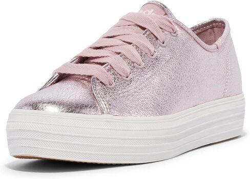 حذاء رياضي نسائي من الجلد ثلاثي الركل من Keds، أبيض/ذهبي وردي، 6.5 in Kuwait