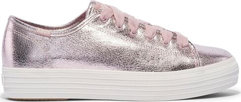 حذاء رياضي نسائي من الجلد ثلاثي الركل من Keds، أبيض/ذهبي وردي، 6.5 in Kuwait