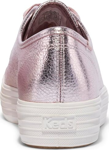 حذاء رياضي نسائي من الجلد ثلاثي الركل من Keds، أبيض/ذهبي وردي، 6.5 in Kuwait