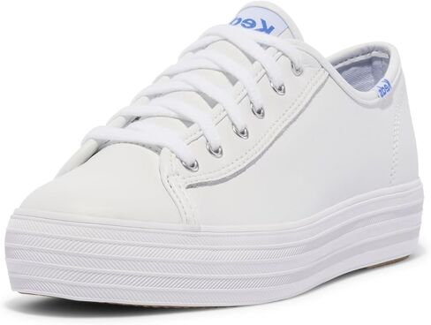 حذاء رياضي نسائي من الجلد ثلاثي الركل من Keds، أبيض/ذهبي وردي، 6.5 in Kuwait