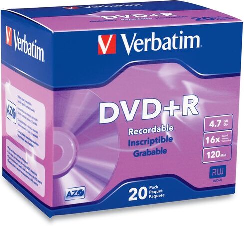 Verbatim 95038 DVD+R 4.7GB 16x AZO قرص وسائط قابل للتسجيل - 20 قرص حافظة رفيعة، فضي in Kuwait