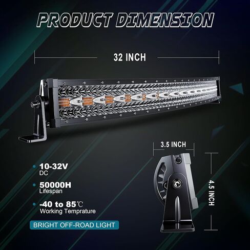 50 Inch 288W Curved LED Light Bar White/Amber Flasing Strobe Light with Six Modes Driving Fog Lights Spot Flood Combo Bumper Lights with Switch Wiring Harness for Offroad Truck 4WD SUV ATV UTV in Saudi Arabia