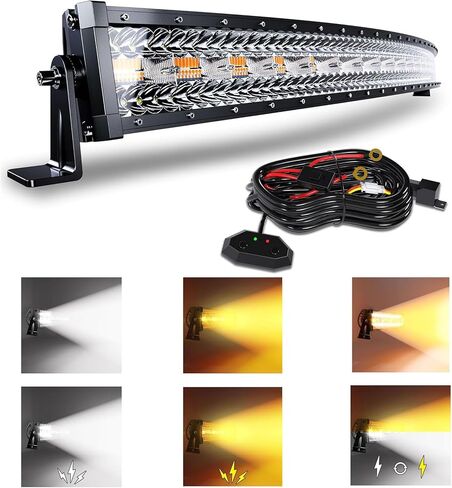 50 Inch 288W Curved LED Light Bar White/Amber Flasing Strobe Light with Six Modes Driving Fog Lights Spot Flood Combo Bumper Lights with Switch Wiring Harness for Offroad Truck 4WD SUV ATV UTV in Saudi Arabia