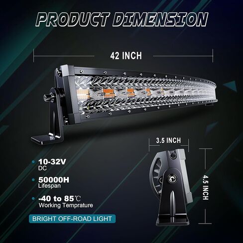50 Inch 288W Curved LED Light Bar White/Amber Flasing Strobe Light with Six Modes Driving Fog Lights Spot Flood Combo Bumper Lights with Switch Wiring Harness for Offroad Truck 4WD SUV ATV UTV in Saudi Arabia