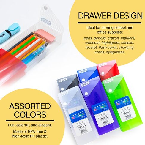 BAZIC Slider Pencil Case, Utility Storage Box Snap Closure, Bright Color Multi Purpose Organizer, 6-Pack in Saudi Arabia